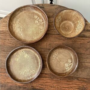 Handcrafted Brown Pottery Set 4 Piece Set